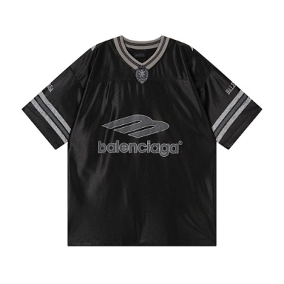 EM Sneakers Balenciaga FOoTBALL Collection: 3B Silhouette Ribbed V-Neck Printed T-Shirt Black /Blue /Gray 02