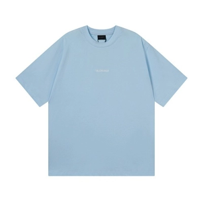 EM Sneakers Balenciaga Paris Logo Embroidered T-Shirt Blue 01