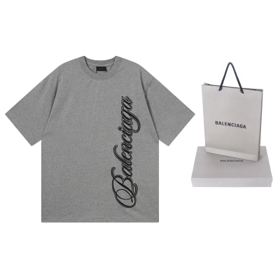 EM Sneakers Balenciaga T-Shirt Large Logo High-Density Embroidery Black /Red /Heather Grey 02