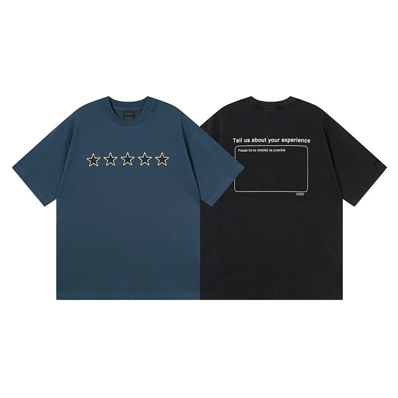 EM Sneakers Balenciaga T-Shirt Star Logo with Embroidered Cuffs (Left & Right) Washed Black /Lake Blue