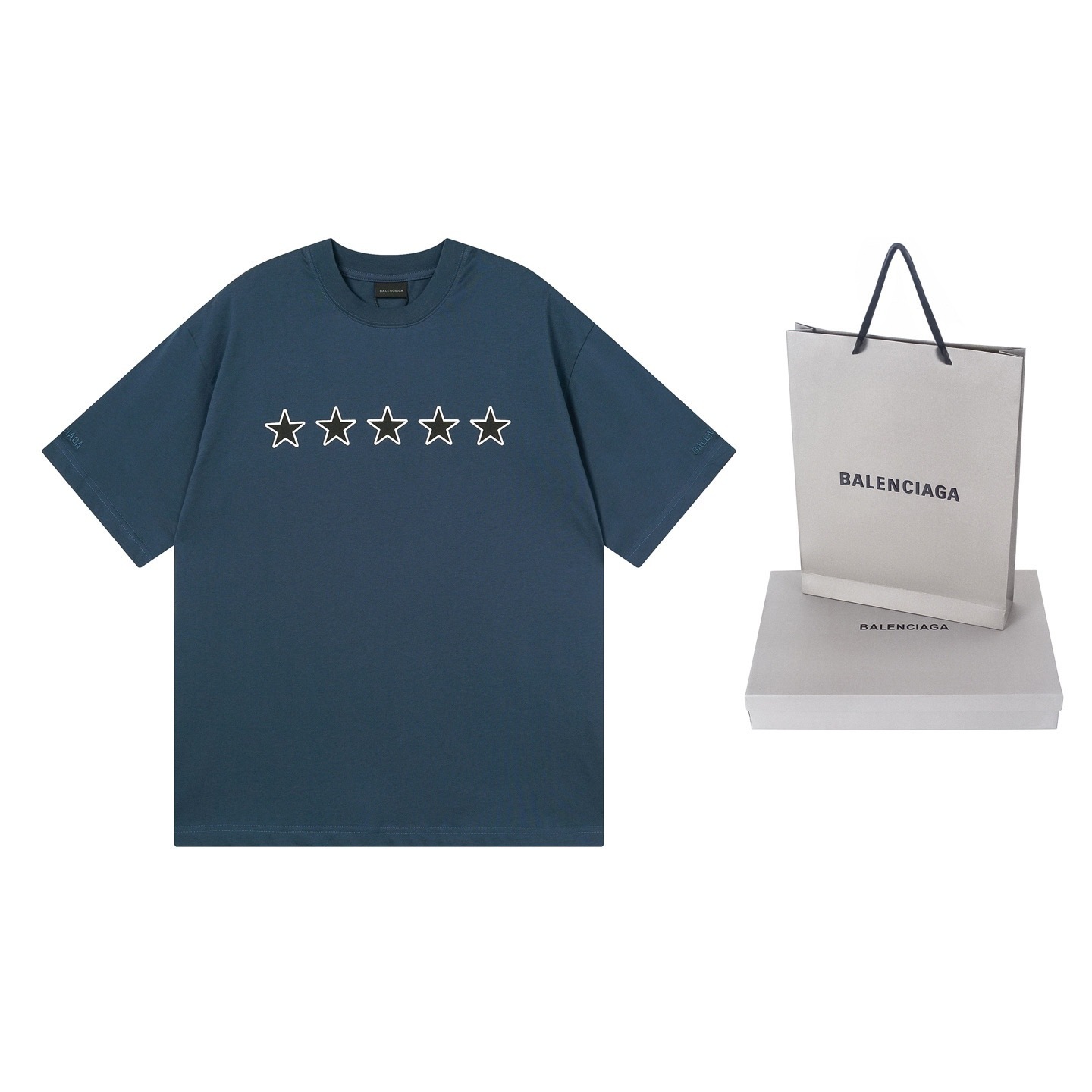 EM Sneakers Balenciaga T-Shirt Star Logo with Embroidered Cuffs (Left & Right) Washed Black /Lake Blue