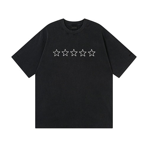 EM Sneakers Balenciaga T-Shirt Star Logo with Embroidered Cuffs (Left & Right) Washed Black /Lake Blue