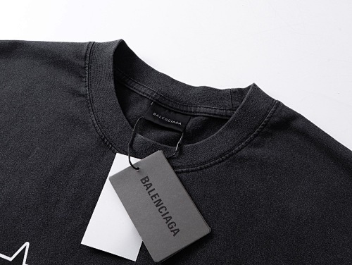 EM Sneakers Balenciaga T-Shirt Star Logo with Embroidered Cuffs (Left & Right) Washed Black /Lake Blue