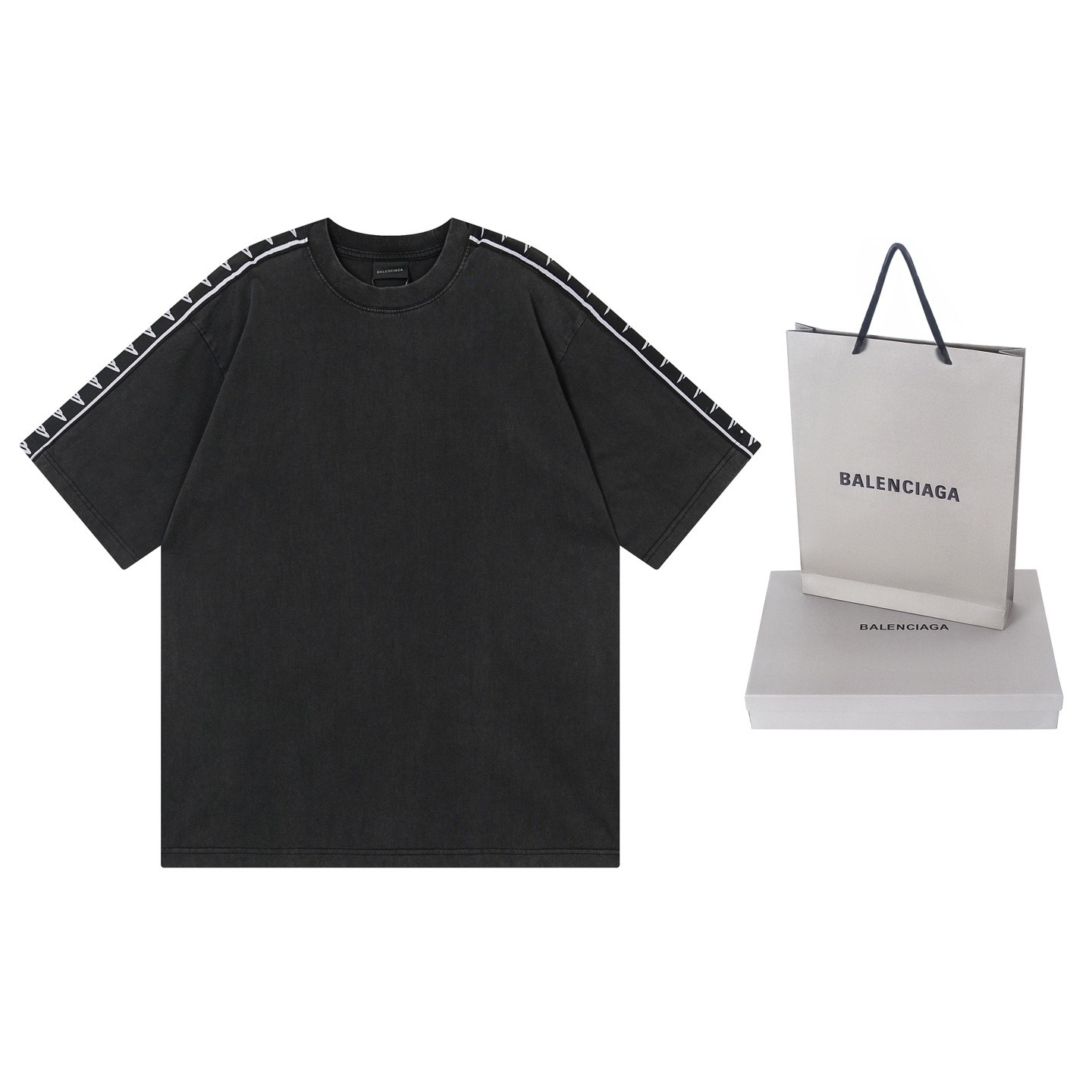 EM Sneakers Balenciaga T-Shirt with Full-Length 3B Art Webbing on Both Sleeves Washed Black /Apricot