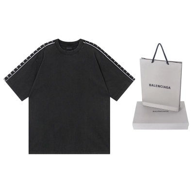 EM Sneakers Balenciaga T-Shirt with Full-Length 3B Art Webbing on Both Sleeves Washed Black /Apricot 02