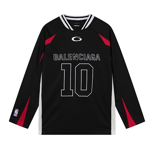 EM Sneakers Balenciaga x NBA Collab Structured Color-block Long Sleeve Black /Red