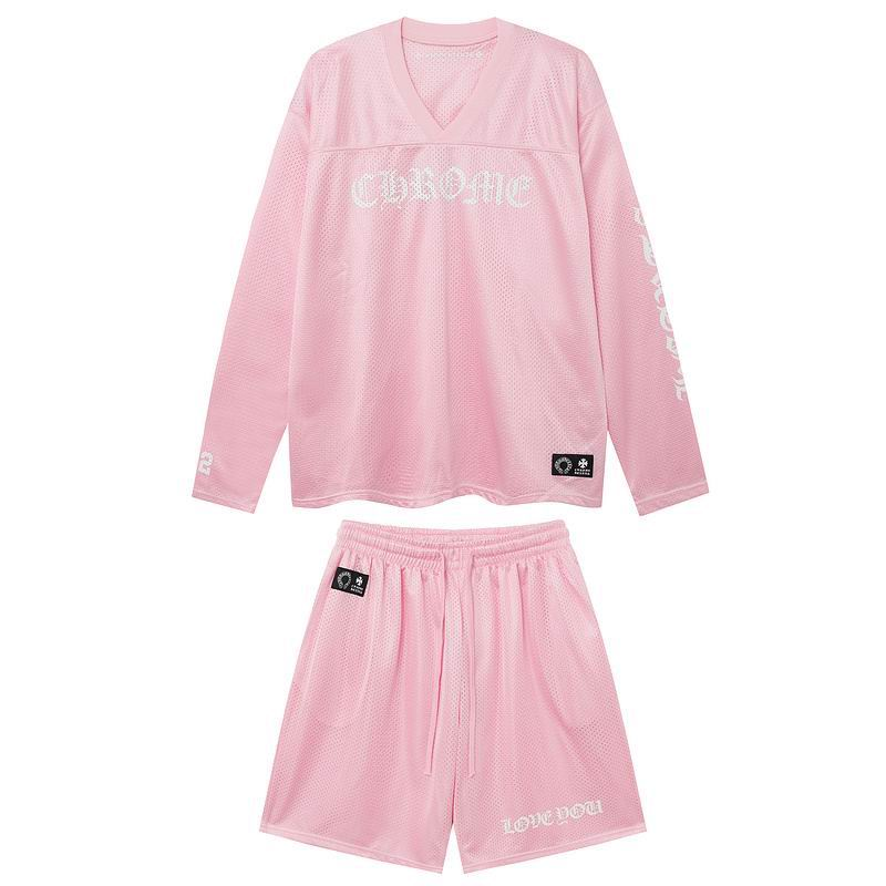 EM Sneakers Chrome Hearts Love You Mesh Warm Up Long Sleeve & Short Pants Sets Jersey Pink