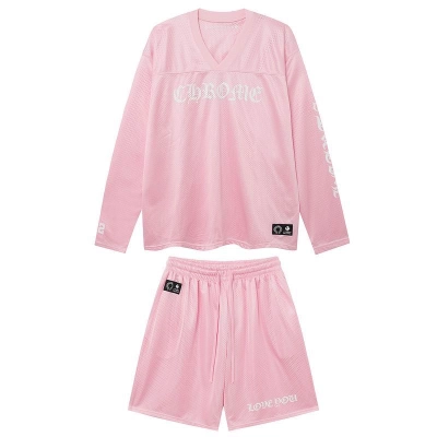 EM Sneakers Chrome Hearts Love You Mesh Warm Up Long Sleeve & Short Pants Sets Jersey Pink 01