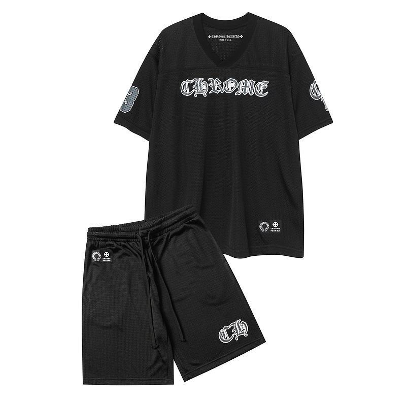 EM Sneakers Chrome Hearts Mesh Stadium Football Jersey T-shirt & Shorts Sets Black