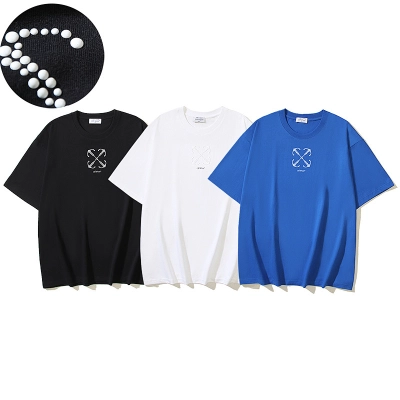 EM Sneakers OFF-WHITE Glitter Bead Arrow Print T-Shirt #172 Black /White /Blue 01