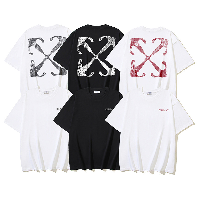 EM Sneakers OFF-WHITE Scratched Arrow Logo Print T-Shirt #182 White-Black Logo /White-Red Logo /Black