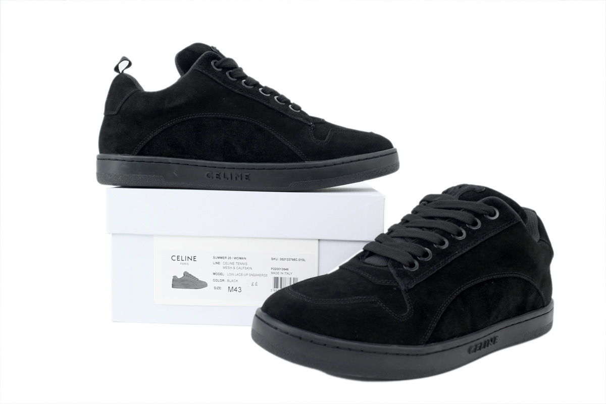 EM Sneakers Celine Huntington Low Lace-up Sneaker in Suede Calfskin and Mesh Black