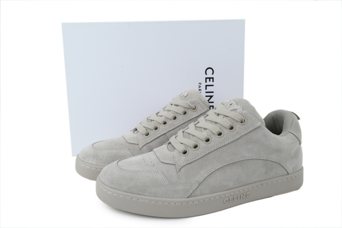 EM Sneakers Celine Huntington Low Lace-up Sneaker in Suede Calfskin and Mesh Gray