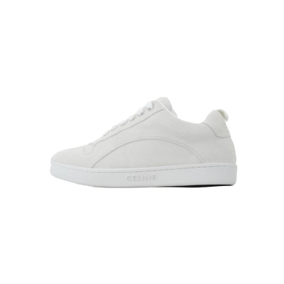 EM Sneakers Celine Huntington Low Lace-up Sneaker in Suede Calfskin and Mesh White 01