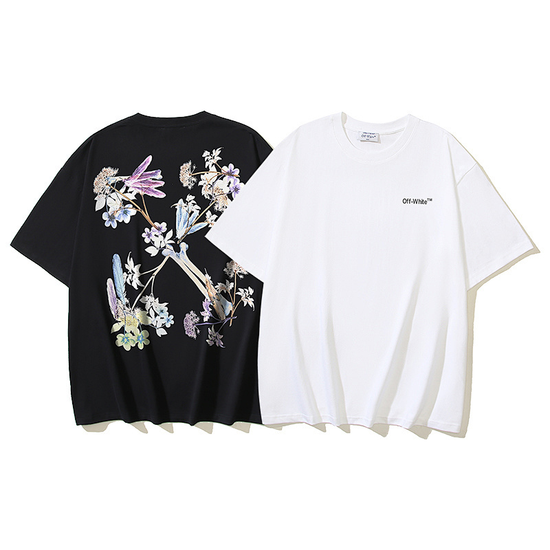 EM Sneakers OFF-WHITE Floral Arrows Print T-Shirt #186 Black /White