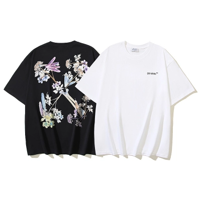 EM Sneakers OFF-WHITE Floral Arrows Print T-Shirt #186 Black /White 01