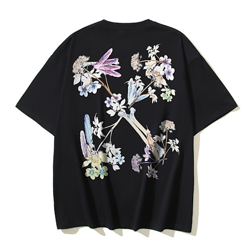 EM Sneakers OFF-WHITE Floral Arrows Print T-Shirt #186 Black /White