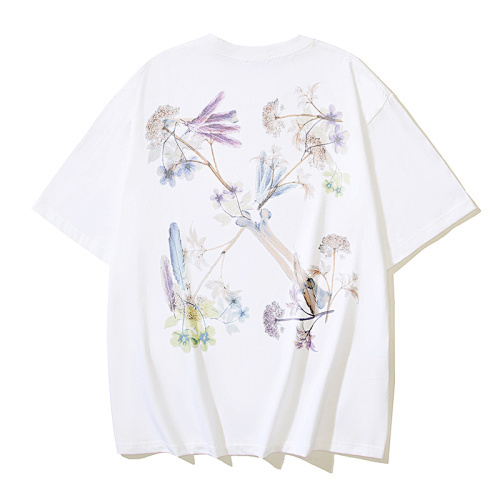 EM Sneakers OFF-WHITE Floral Arrows Print T-Shirt #186 Black /White
