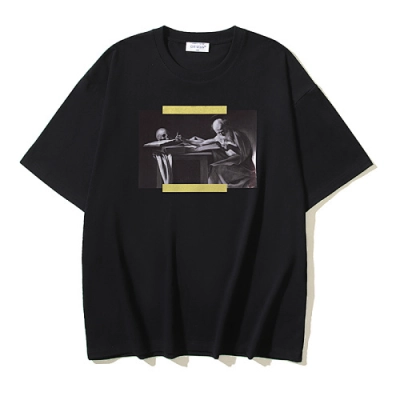 EM Sneakers OFF-WHITE kull Oil Painting Print T-Shirt #191 Black /White 02