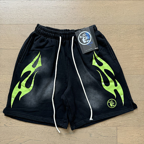 EM Sneakers Hellstar Distressed Casual Shorts #777 Washed Black-Green