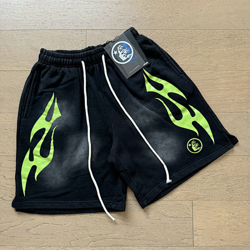 EM Sneakers Hellstar Distressed Casual Shorts #777 Washed Black-Green