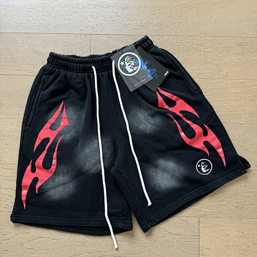 EM Sneakers Hellstar Distressed Casual Shorts #777 Washed Black-Red