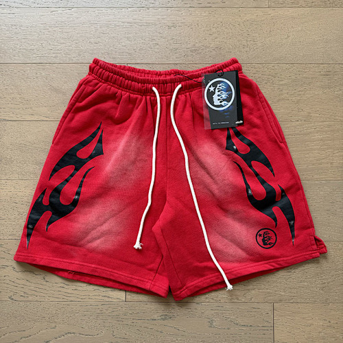 EM Sneakers Hellstar Distressed Casual Shorts #777 Washed Red