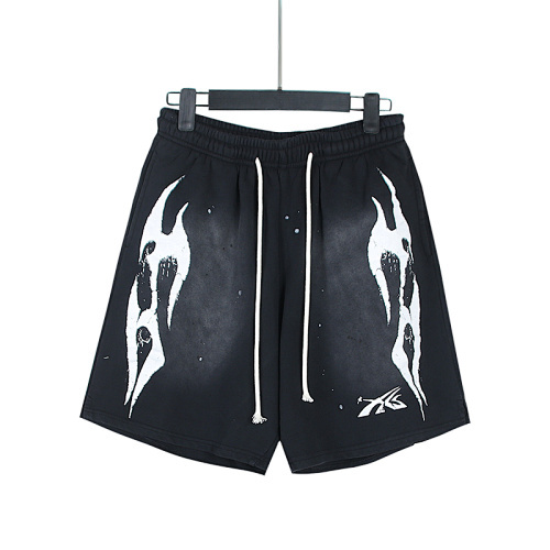 EM Sneakers Hellstar Distressed Casual Shorts with Washed and Splattered Ink #779 Washed Black