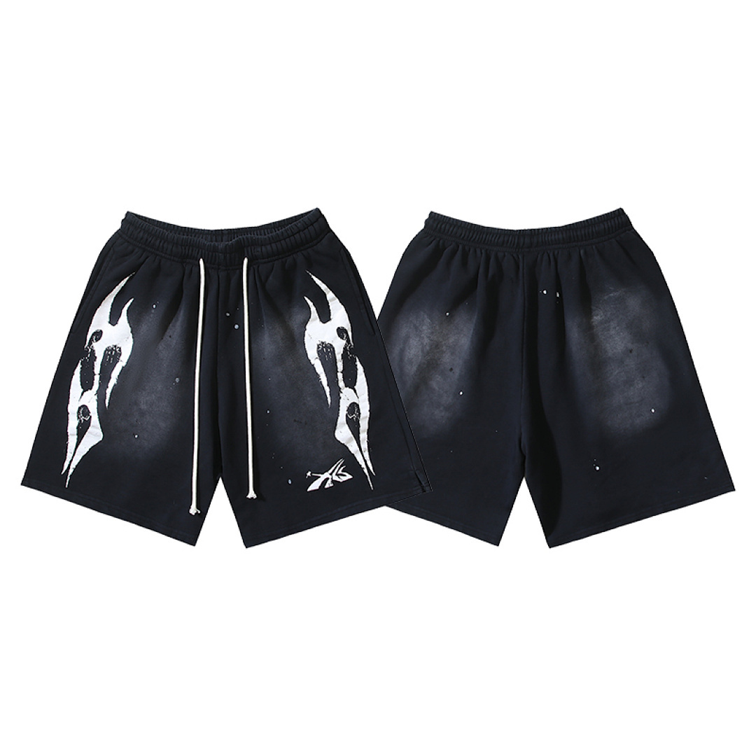 EM Sneakers Hellstar Distressed Casual Shorts with Washed and Splattered Ink #779 Washed Black