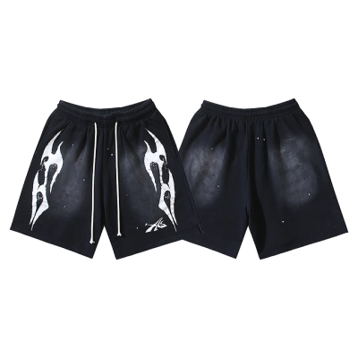 EM Sneakers Hellstar Distressed Casual Shorts with Washed and Splattered Ink #779 Washed Black 01