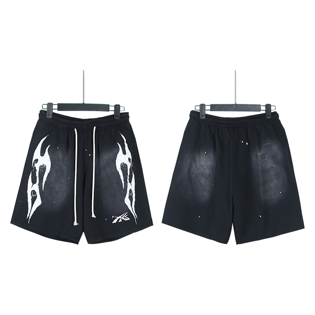 EM Sneakers Hellstar Distressed Casual Shorts with Washed and Splattered Ink #779 Washed Black
