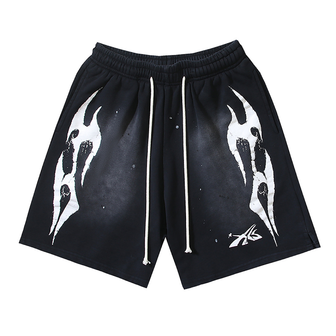 EM Sneakers Hellstar Distressed Casual Shorts with Washed and Splattered Ink #779 Washed Black