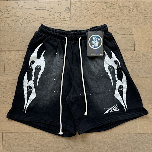 EM Sneakers Hellstar Distressed Casual Shorts with Washed and Splattered Ink #779 Washed Black