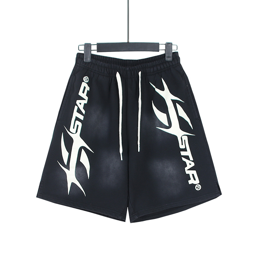 EM Sneakers Hellstar Distressed Casual Shorts with Washed and Splattered Ink #786 Washed Black