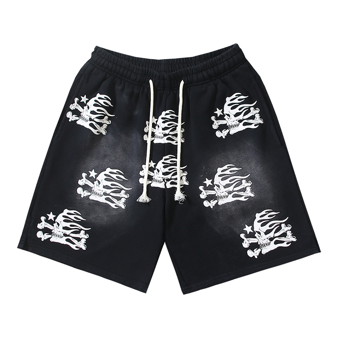EM Sneakers Hellstar Distressed Casual Shorts with Washed and Splattered Ink #787 Washed Black