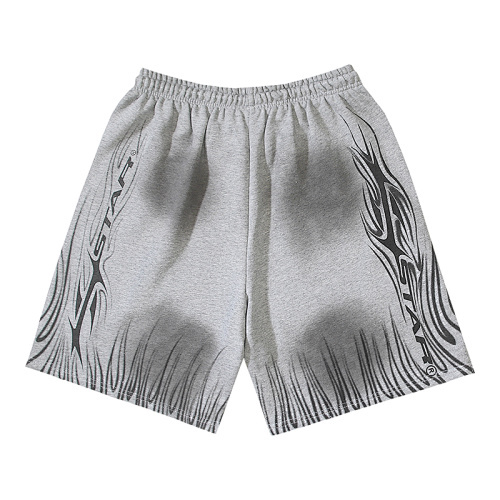 EM Sneakers Hellstar Distressed Casual Shorts with Washed and Splattered Ink #788 Washed Black /Washed Gray