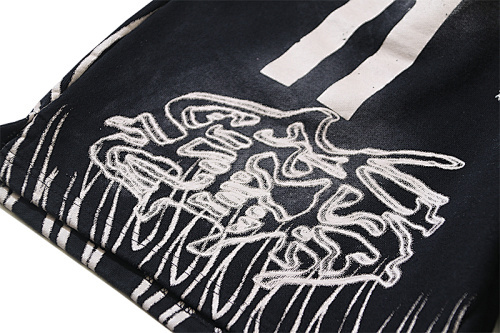 EM Sneakers Hellstar Distressed Casual Shorts with Washed and Splattered Ink #788 Washed Black /Washed Gray