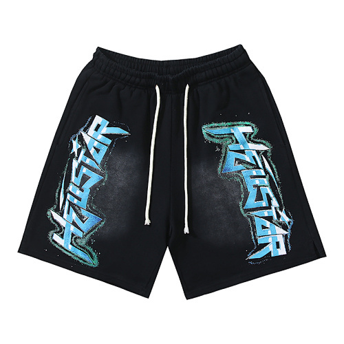 EM Sneakers Hellstar Distressed Casual Shorts with Washed and Splattered Ink #789 Washed Black