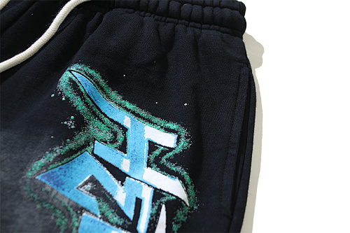 EM Sneakers Hellstar Distressed Casual Shorts with Washed and Splattered Ink #789 Washed Black