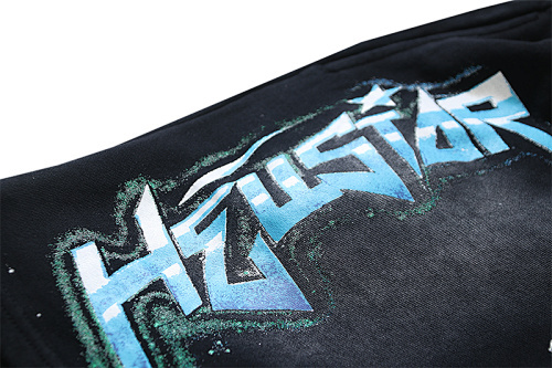 EM Sneakers Hellstar Distressed Casual Shorts with Washed and Splattered Ink #789 Washed Black