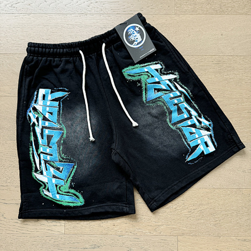 EM Sneakers Hellstar Distressed Casual Shorts with Washed and Splattered Ink #789 Washed Black