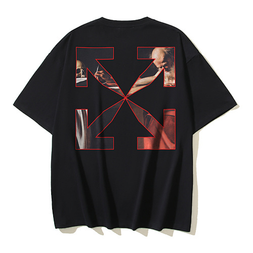 EM Sneakers OFF-WHITE Caravaggio Religious Oil Painting Arrow Print T-Shirt #1020 Black /White