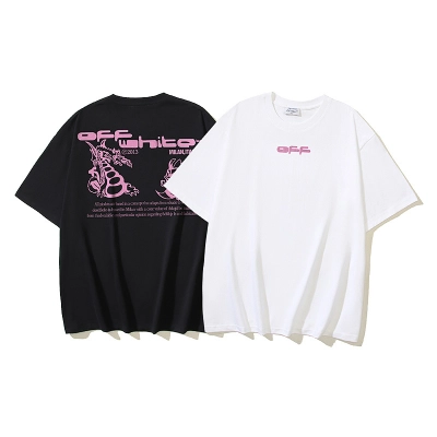 EM Sneakers OFF-WHITE Cartoon Fire-Breathing Dragon Print T-shirt #1095 Black /White /Gray 01