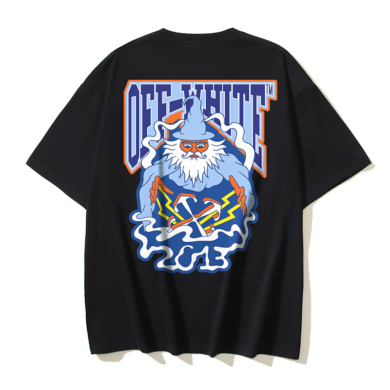 EM Sneakers OFF-WHITE Cartoon Print T-shirt #1101 Black /White /Gray /Blue /Red