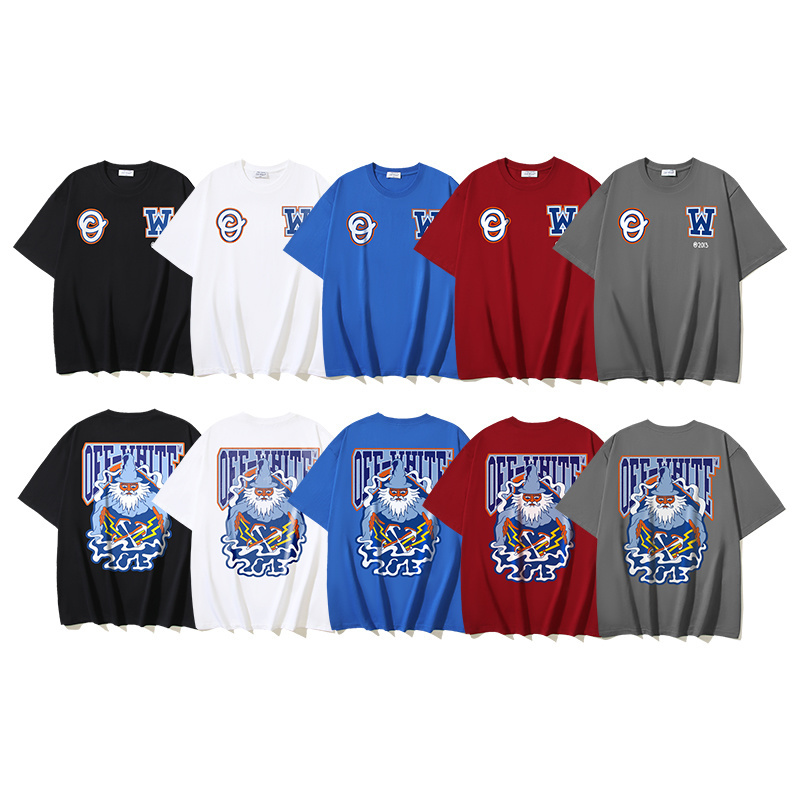 EM Sneakers OFF-WHITE Cartoon Print T-shirt #1101 Black /White /Gray /Blue /Red