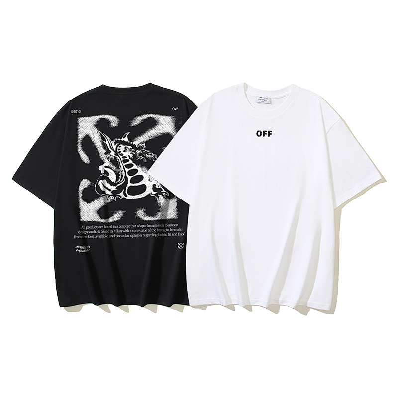 EM Sneakers OFF-WHITE Dragon-Patterned Arrowhead Print T-shirt #1089 Black /White