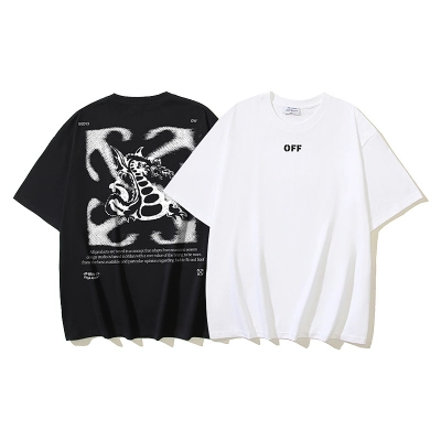 EM Sneakers OFF-WHITE Dragon-Patterned Arrowhead Print T-shirt #1089 Black /White 01