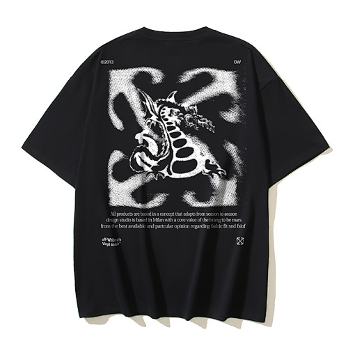 EM Sneakers OFF-WHITE Dragon-Patterned Arrowhead Print T-shirt #1089 Black /White