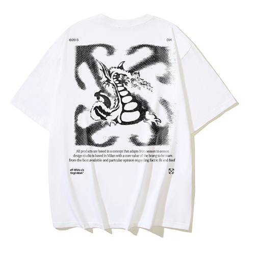 EM Sneakers OFF-WHITE Dragon-Patterned Arrowhead Print T-shirt #1089 Black /White