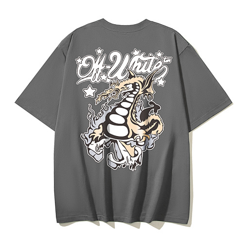 EM Sneakers OFF-WHITE Fire Dragon Arrow Print T-shirt #1104  Black /White /Gray